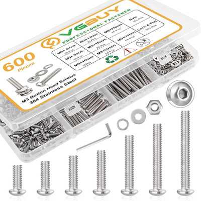 600Pcs M3 Screw Assortment Kit, M3 Screws (8 Sizes 6-30Mm) for 3D Printer DIY, H