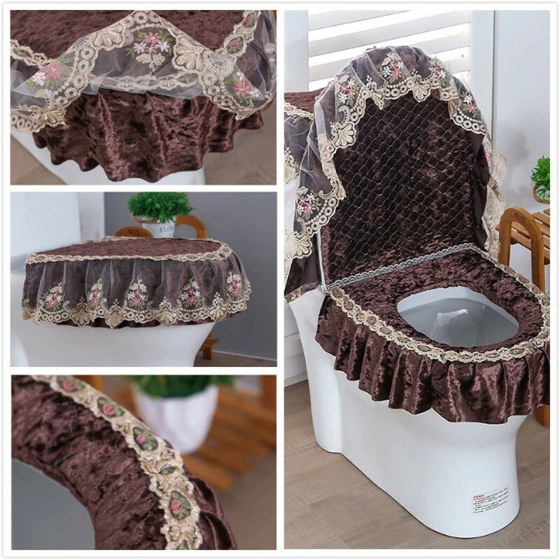 Samt-Toilettenbezug-Set 3 X Badezimmer-Sitzkissen Heimtank Waschbarer ▽ - Bild 3 von 4