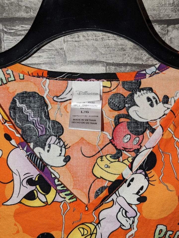 Disney Halloween Scrub Top Mickey Minnie Made To Perfection Orange Womens Size L - Image 2 of 4