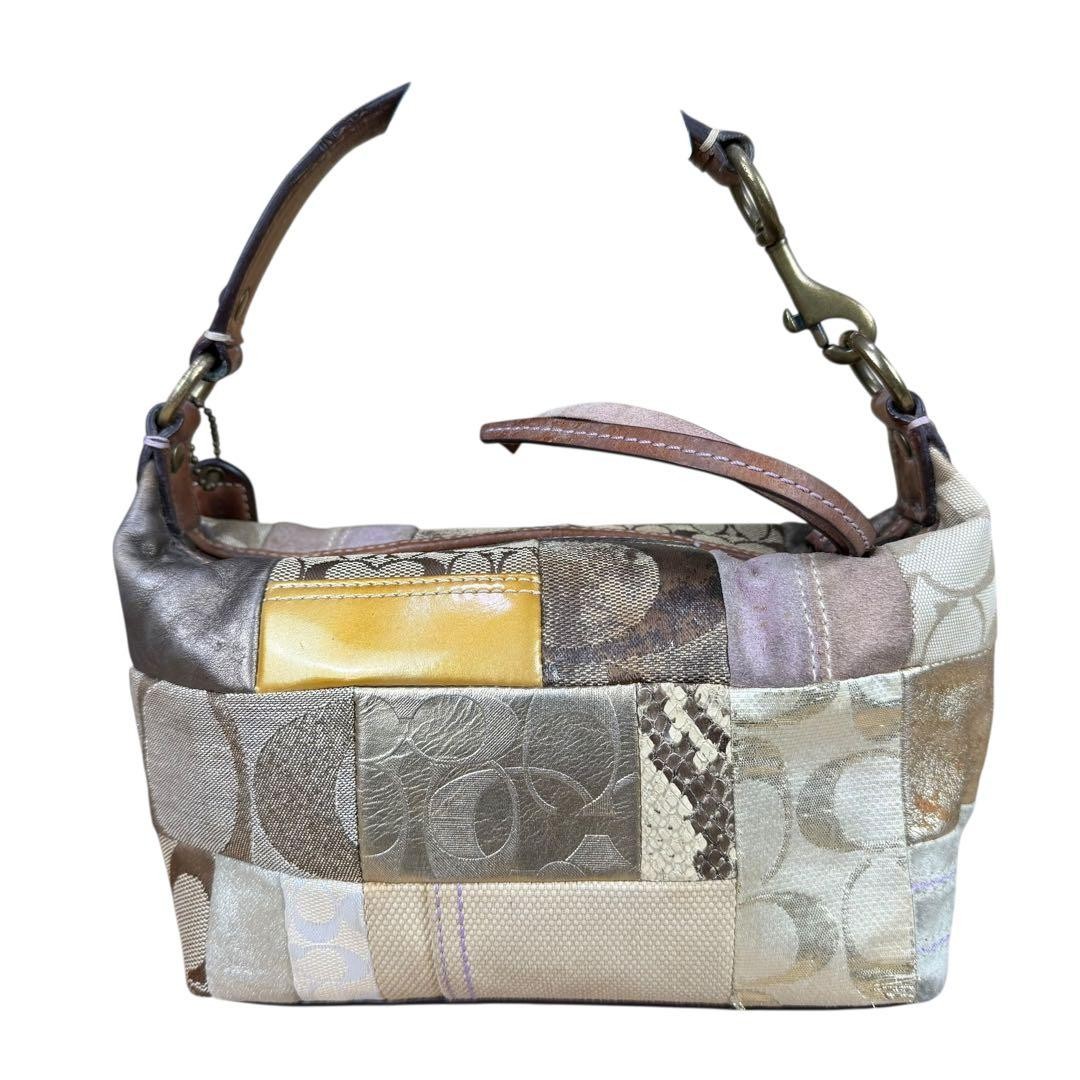 COACH Bag Patchwork Accessory Pouch Handbag Brown… - image 3