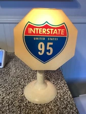 Vintage 1960’s Interstate 95 Table Lamp One Way Stop Picnic Area - Works