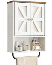 Bathroom Wall Cabinet, Medicine Cabinet with Open Partition and Towel Bar, Ru...