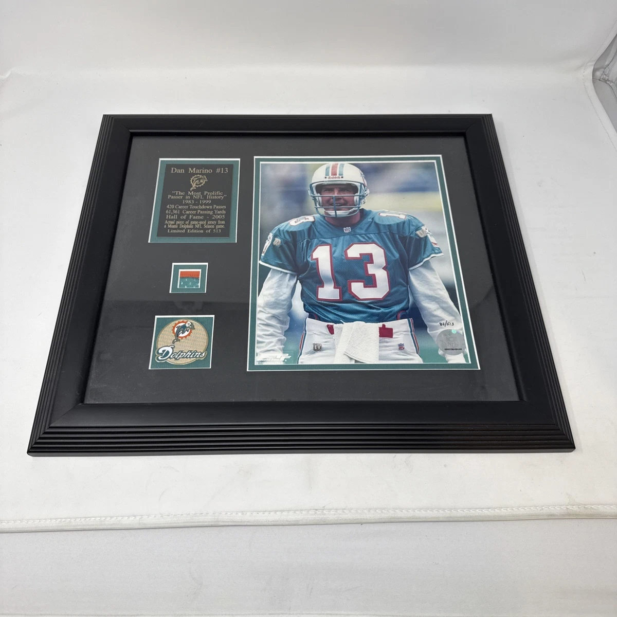 Dan Marino Framed Game Used Jersey /513 Dolphins NFL HOF Photo COA