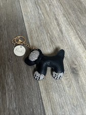 BLACK FAUX LEATHER DOG BAG CHARM KEYCHAIN WITH BLING STONES