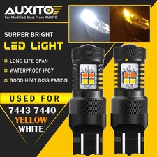 2X 7443 7444NA Dual Color White Amber LED Switchback Turn Signal Bulbs 16K EAW