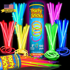 Glow Sticks Party Supplies 100Pk - 8 Inch Glow in the Dark Light up Sticks Party