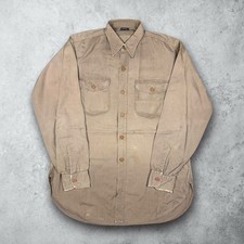 Vintage 50s Lee Sanforized Twill Tan Work Shirt Size 15 Medium Workwear Union