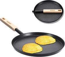 Frying Pan Skillet 8-Inch Flat Griddle Pan, Lightweight Small Grill Pan with Woo