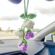 Crochet Plants Rear View Mirror Accessories Lily of The Valley Flower Decor C...