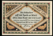Notgeld Tonndorf-Lohe 1921, 2 Mark, Zwei Männer auf dem Weg zum Viehmarkt 