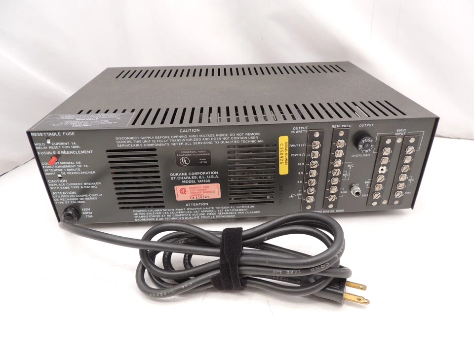 Vintage 80' Dukane 35 PA Amplifier 2 Mic Aux 4/8/16Ω 25V/70V Excellent 1A1335 - Image 4 of 4