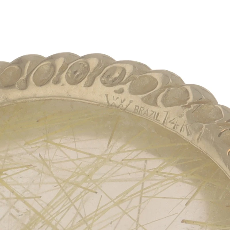 Pendentif Solitaire En Quartz Rutilé En Or Jaune - Cabochon Ovale 14k 11,90ct - Photo 4/4