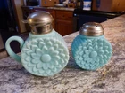 Antique Victorian Blue Opalescent Milk Glass Syrup/Creamer and Sugar  Circa 1890