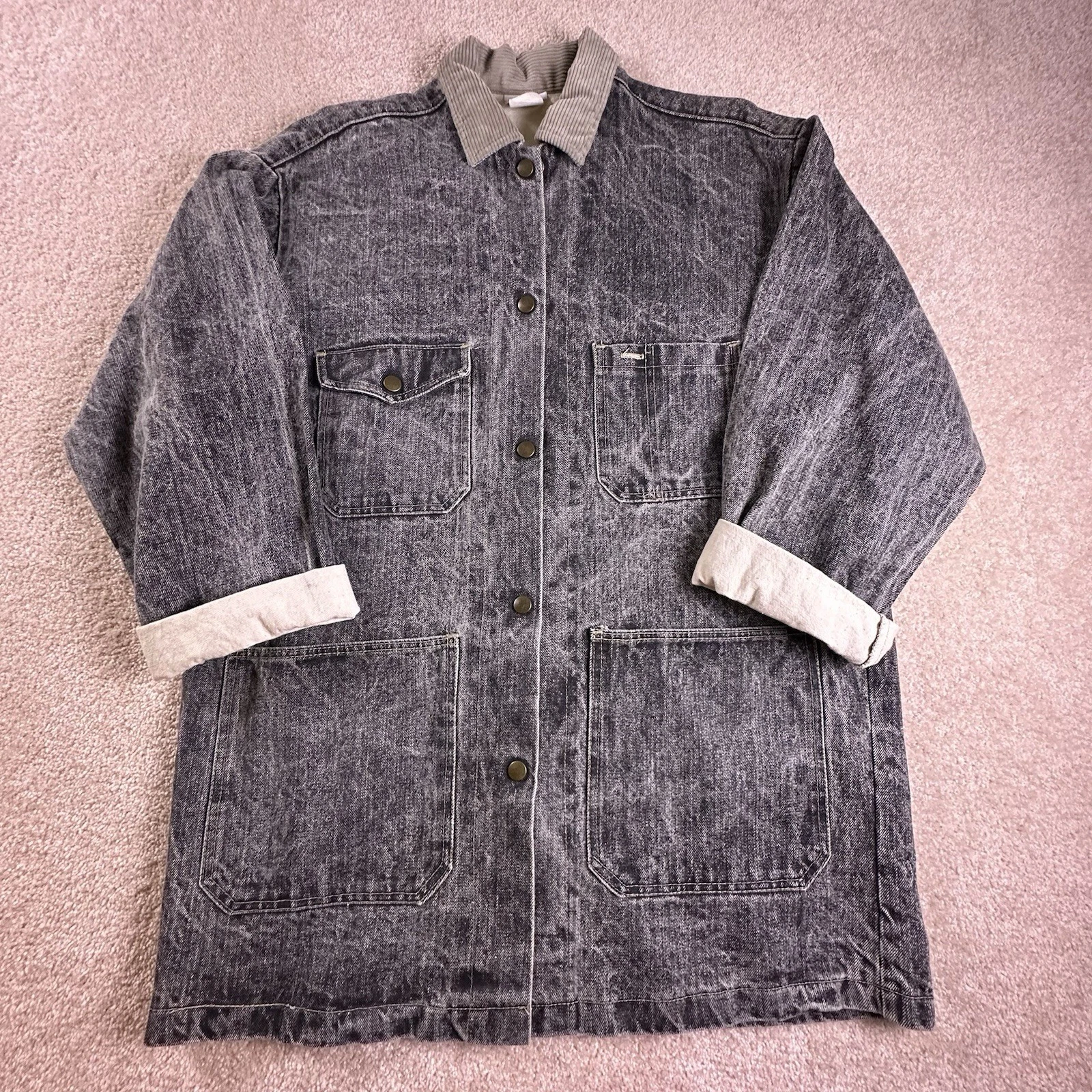 Rivington USA Denim Chore Jacket Medium Gray Acid Wash Button Front Workwear Vtg