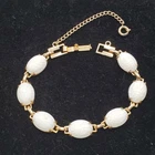 Vintage White Milk Glass Carved Scarab Bracelet Egyptian Revival Safety Chain WM
