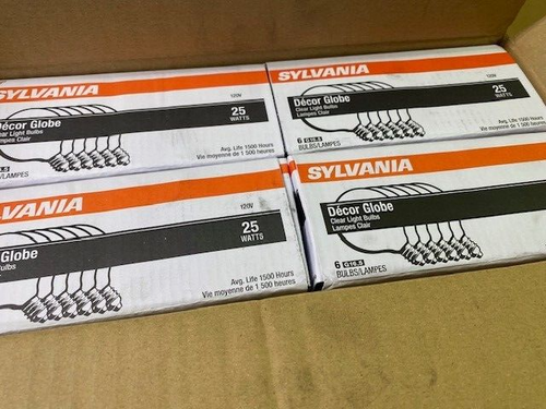 (24 PACK) Sylvania G16.5 Bulbs, 25W, Vanity, Small Base Globe Bulb