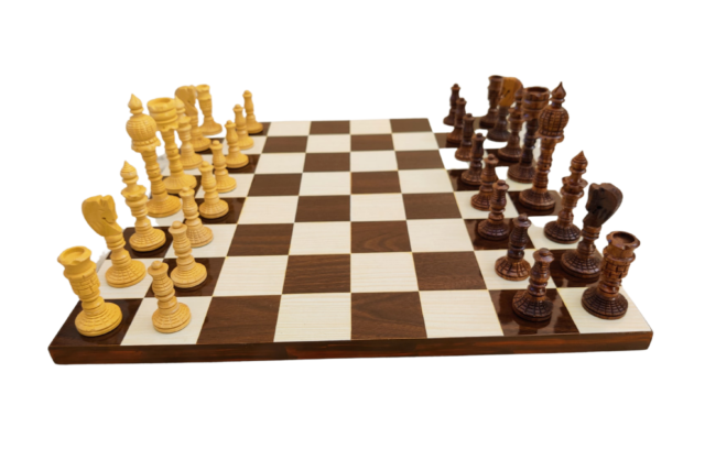 14" X 14" Inch Sheesham Wooden Indian Handmade Christmas Day Chess Board& Coins.