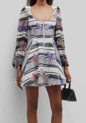 $695 Autumn Adeigbo Women's White Cache Butterfly Zip-Front Mini Dress Size 10