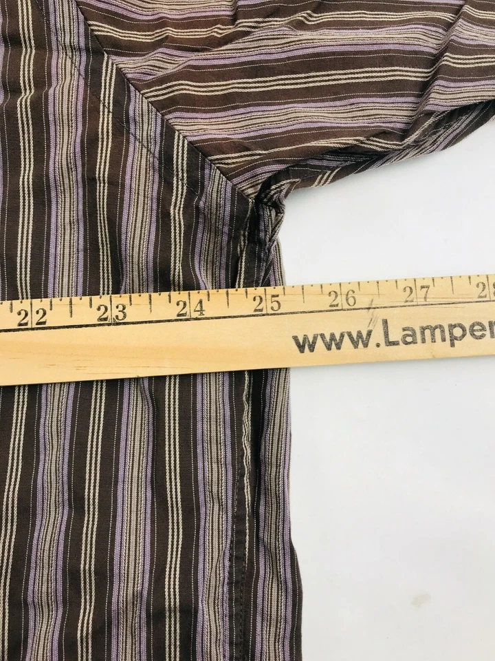 Camisa Calvin Klein Para Hombre Talla 17.5 34/35 Marrón Rayas Abotonada Calce Ajustado Foto 3 de 4