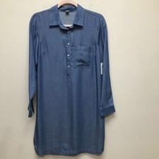Old Navy Womens Shirt Dress Blue Pocket Collared Long Sleeve Side Slit S New