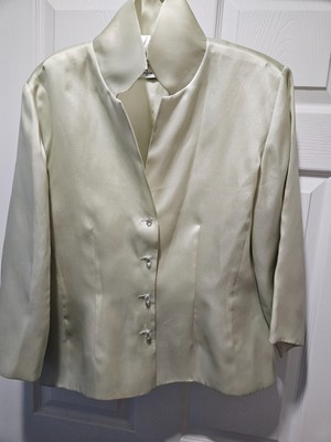 Sylvia Heisel Light Green 100% Silk Jacket/Blouse Crystal Buttons Sz14