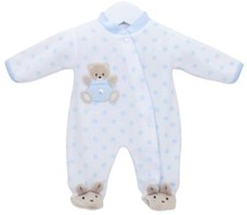 BABY BOYS BLUE SLEEPSUIT  PEX COTTON VELOUR TEDDY BEAR ROMPERS NEWBORN - 6M GIFT