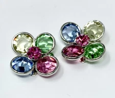 2pc Swarovski Buttons Findings Multi Color 18mm Round Rhinestone Rhodium Overlay