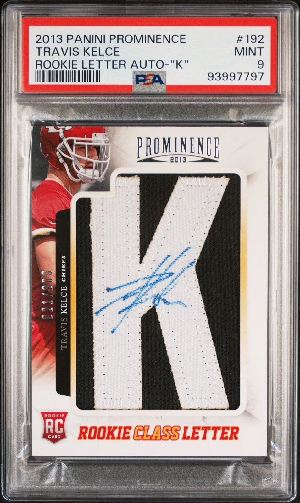 Travis Kelce Panini Prominence #192 Rookie Letter Autograph-K