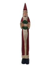 Folk Art Wooden Carved Skinny Santa Claus Holding A wreathChristmas Figurine