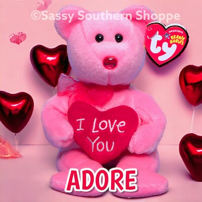   ADORE   2005 Ty Beanie Babies Valentine Pink BEAR I Love You Heart *MWMT*