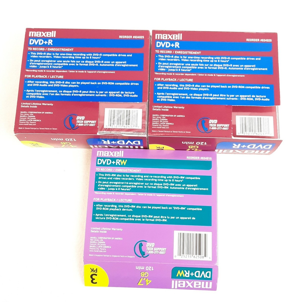 9-Maxell DVD+R 120Minute 4.7 GB Discs+1-Maxell DVD+RW 120 Minute