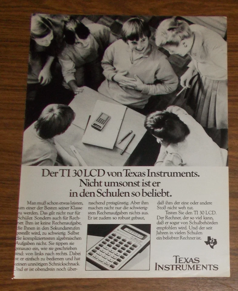 Seltene Werbung TEXAS INSTRUMENTS TI 30 LCD Taschenrechner 1983 - Bild 1 von 1