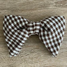 Vintage Jumbo Butterfly Flutter Bow Tie Brown White Check Pre-Tied Oversized
