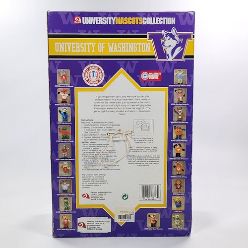 2001 Gemmy University Mascot Collection Washington Huskies Animated Plush VTG - Picture 2 of 2