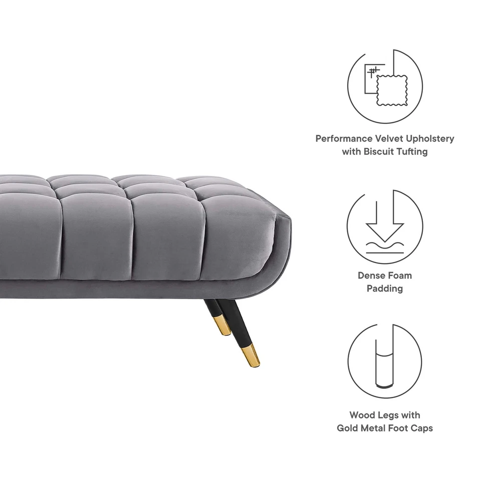 Modway Adept Mid-Century Modern Velvet Upholstered Tufted Accent Bench in Gray - Image 2 of 4