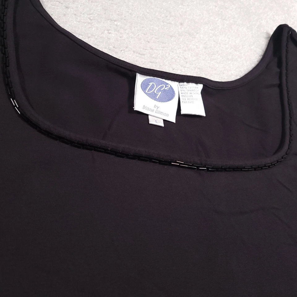Camisa sin mangas sin mangas DG2 By Diane Gilman grande negra con cuentas cuello redondo Foto 3 de 4