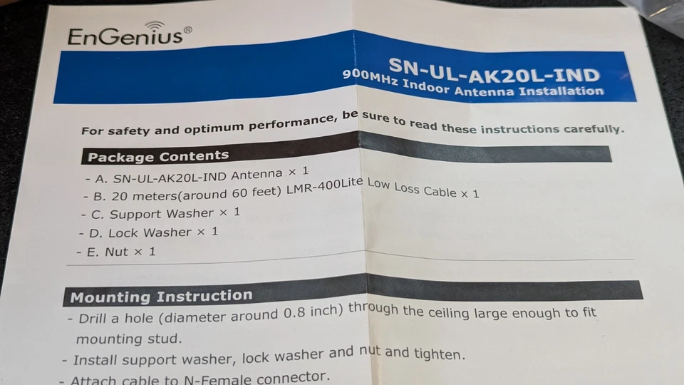 🔥Nuevo Kit de antena interior EnGenius DuraFon SN-ULTRA-AK20L-IND V2 solamente - sin cable Foto 3 de 4