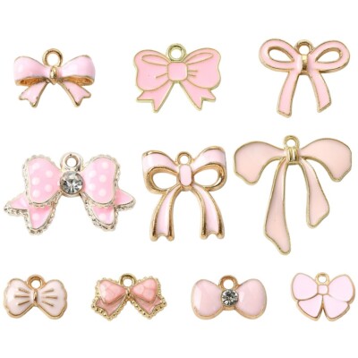 60x Enamel Pink Bowknot Charms Pendants for DIY Jewelry Making