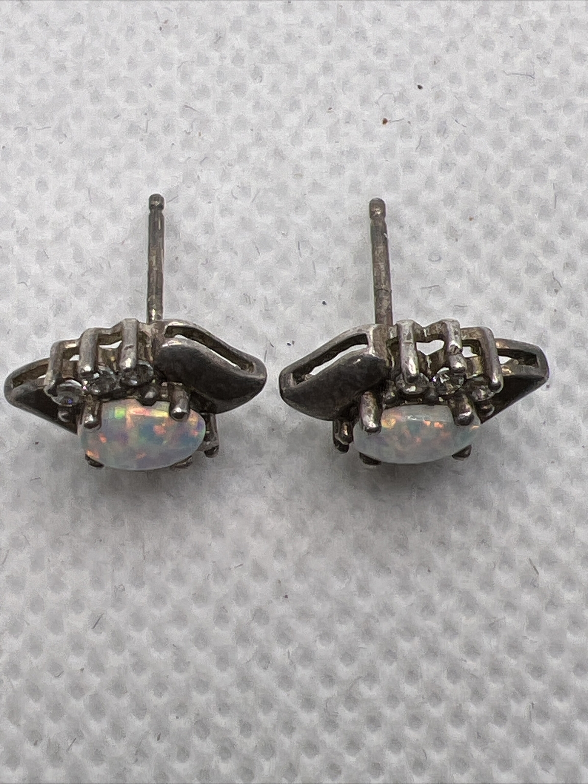 Solid 925Sterling Silver Created Opal & White CZ … - image 5