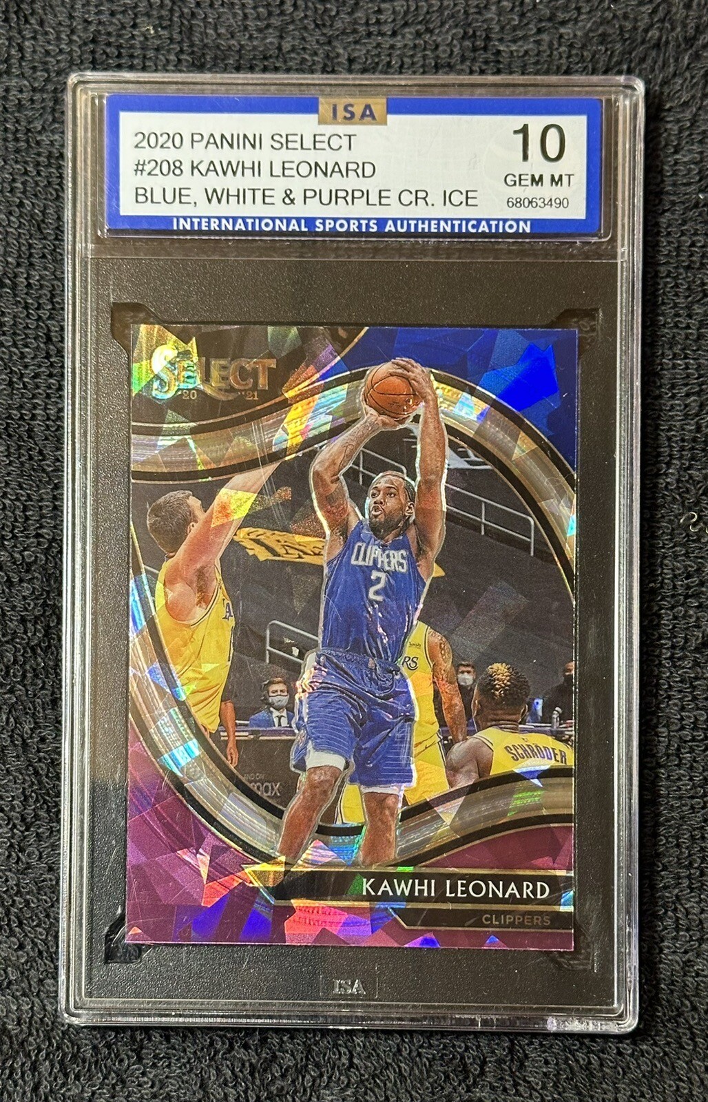 2020 Panini Select Kawhi Leonard #208 Courtside Cracked Ice ISA 10 Clippers