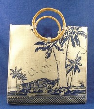 Disney Topolino Minnie Tropical Tiki borsa tote in finta paglia blu navy crema manici bambù