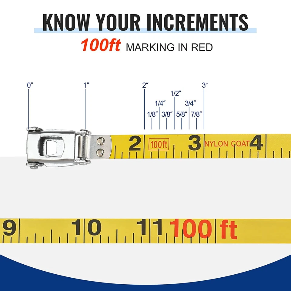 Cinta métrica WORKPRO 100 PIES carrete cerrado de acero con mango plegable, recubierto de nailon Foto 2 de 4