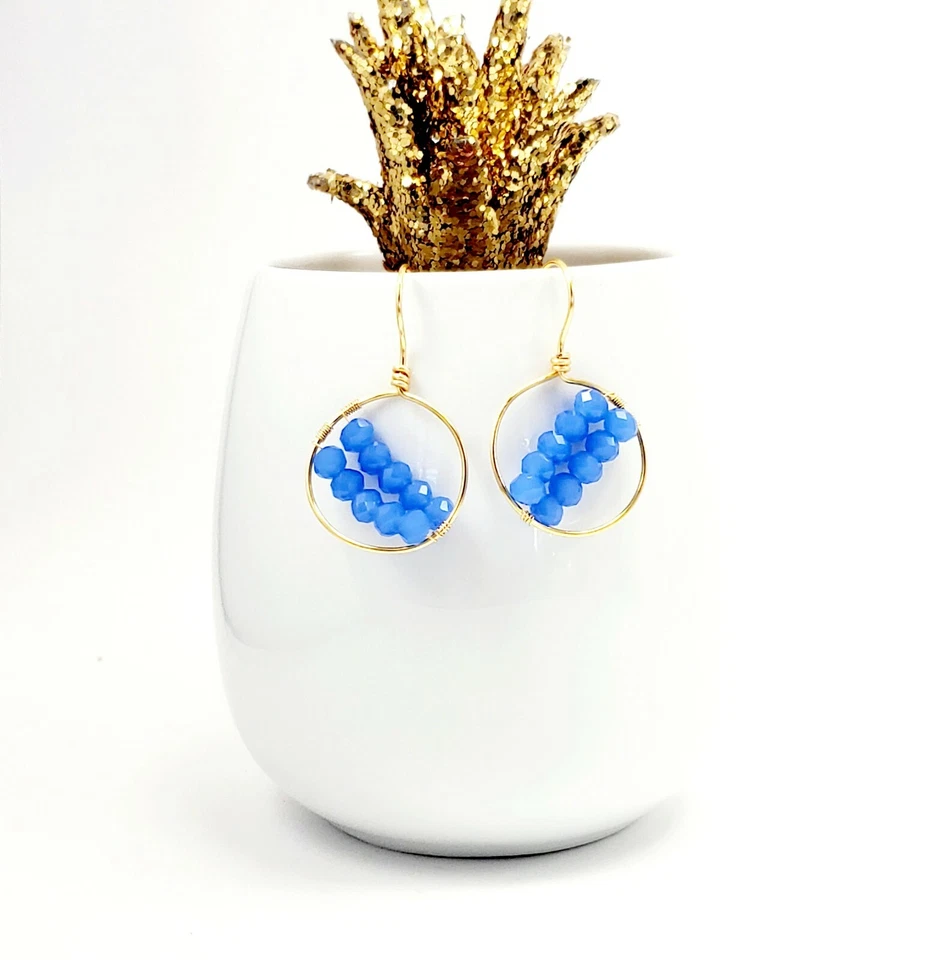 Preciosos Pendientes de Aro para Mujer Joyería Moda Gota Azul Cristal Boho  Foto 4 de 4