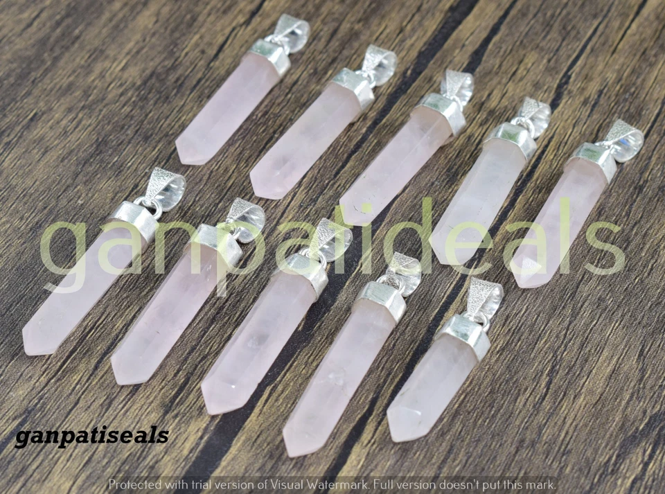 ¡VENTA A GRANEL! Lote al por mayor de colgantes de lápiz de piedras preciosas de cuarzo rosa enchapados en plata 925 Foto 4 de 4