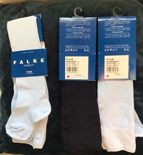 Falke 6-12 months baby tights 3 pairs powder blue & dark marine BNWT RRP £14 ea - Picture 7 of 9