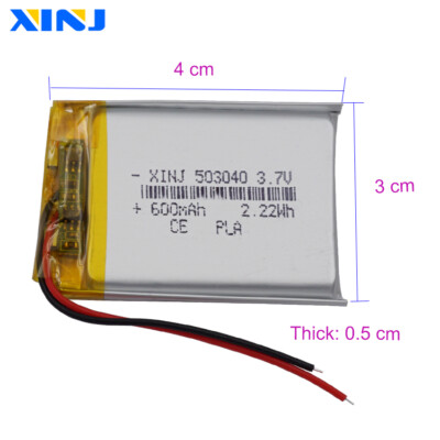 える　503040 2pcs 3.7V 600mAh 2.22Wh Rechargeable Replacement Polymer Li Lipo