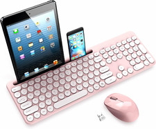 Wireless Keyboard and Mouse Combo with Phone and Tablet Holder PINK