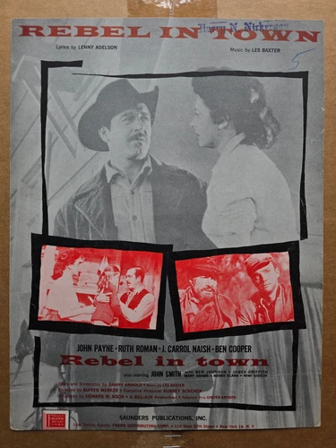 1956 LES BAXTER FILM WESTERN sheet music REBEL IN TOWN John Payne RUTH ROMAN