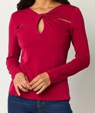 Bold Elements Women's Keyhole Neck Long Sleeve Blouse Top XXL Deep Red