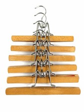 Vintage Lot Of 6 Wooden Clamp Clothes Hangers Pants Skirts Made In W. Germany